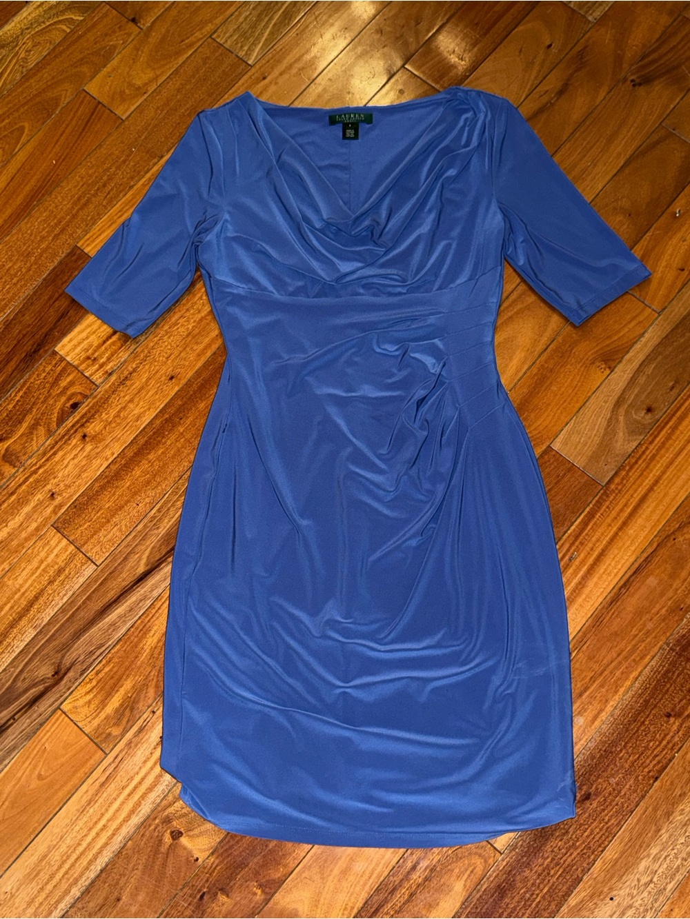 Lauren Ralph Lauren Blue Draped Cowl Midi Dress